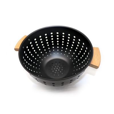 China Nature Viable Eco-Friendly Kitchen Rebate September Fruit Seal Colander Sieve Salad Bowl Black Enamel Utensils Vegetable Colander for sale