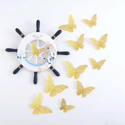 China Happy Wedding Cake Topper Fashion Hollow Paper Set Gold Butterfly Ornaments Cake Topper Cake 3D Butterfly Decoration Birthday Topper for sale