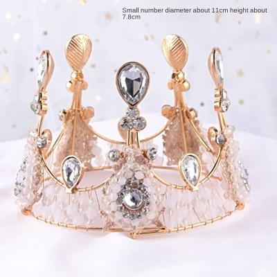 China Luxurious Lace Crown Cake Decoration Baking Luxury Vintage Crystal Handmade Bridal Queen Large Round Cupcake Headdress Topper for sale