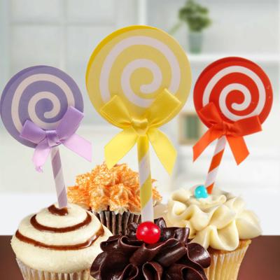 China Festival Decoration Love Lollipop With Straw Wedding Cake Topper Happy Birthday Cake Topper Party Mix Color 6pcs/pack Inserted Card Flag Decoration for sale