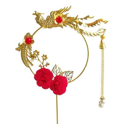 China Chinese Style Cake Decorating Hairpin In Phoenix Shape Rose Flower Phoenix Pendant Ring Circle Wrought Iron Inserts Bead Pendant Plug-in for sale