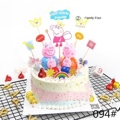 China Cake Decorating Plastic Doll Set Pig Family Four-mouth Decoration Cartoon Scene Baking Dress Set Pig Children's Toys for sale