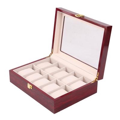 China Fresh Flower Packaging RuiKaiLi 10 12 20 Red Slot Luxury Cherry Jewelry Watch Packaging Box Storage Display Case for sale