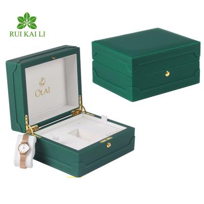 China New style RuiKaiLi fresh flower packaging flip touch PU leather wooden watch box, high-end simple watch packaging custom logo for sale