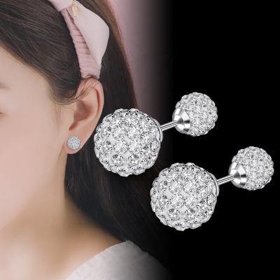 China BOHEMIA RuiKaiLi Sterling silver jewelry rhinestone earrings, Korean style double sided ball diamond Shambhala cut small earri earrings for sale