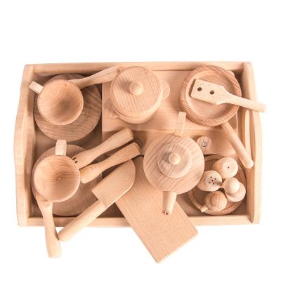 China Eco-Friendly Non-Toxic Natural Wooden Kids Pretend Montessori Toy Educational Tools Solid Wood Sensory Play Bin With Tray Wooden Kitchen Toys for sale