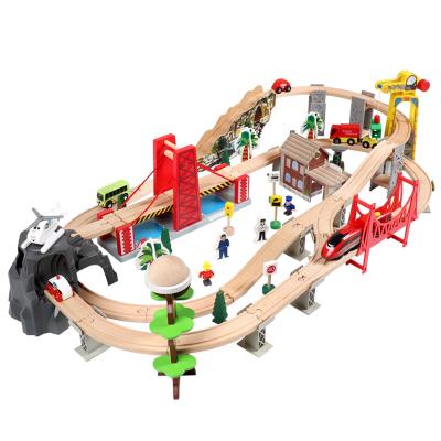 China Factory Wholesale Price Eco-friendly Material STEM Learning Educational Study Coding Toy Wooden Train Track Slot Toys Games for sale