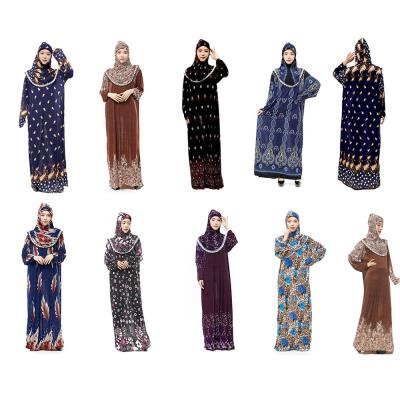 China Factory Flower Women Abaya Ramadan Islamic Clothing Rayon Long Abaya Fabric Ladies Prayer Arab Islamic Turban Wholesale Robe for sale