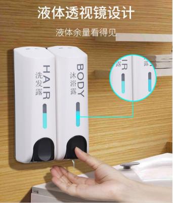 China Wholesale Manual Soap Dispenser Bathroom Hotel Double Hand Soap Liquid Shampoo Shampoo Home Shower Dispenser Device for sale