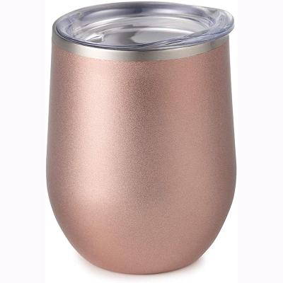 China Sustainable 12oz Rose Gold Double Wall Insulated Thermal Wine Tumblers Blush Cup For Wedding Party for sale