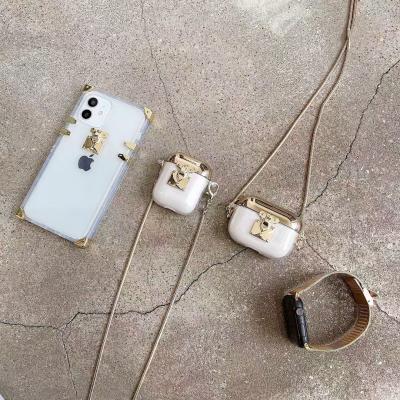 China Square Rivet Eco-friendly Transparent Trunk Cover Set For AirPods iphone 12 Apple 11 pro max/xs luxury cell phone case can do logo for sale