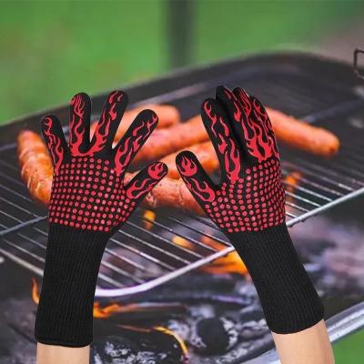 China 18 Inch Wrinkle Surface Heat And Oil Resistant Black Neoprene Chemical Resistant Gloves Anti Fire Gloves for sale