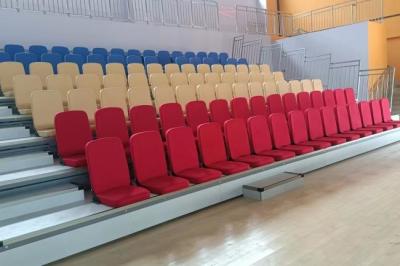 China Telescopic Tiered Bleacher with Aisle and Handrail Plywood or PVC Flooring Option for sale