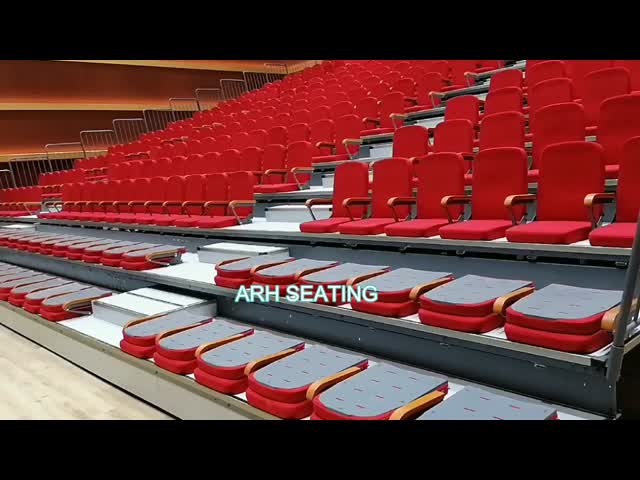 White Armchair Telescopic Bleacher Seating System Remote Control