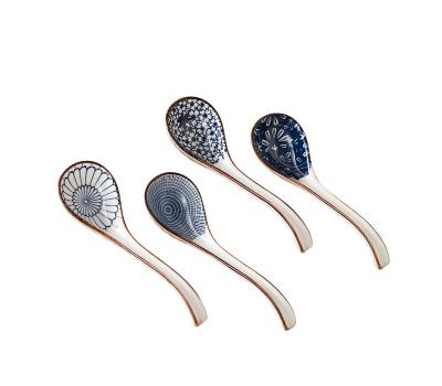 China Sustainable Large Stock Round Ceramic Spoon Ceramic Soup Spoon Set With Long Deep Handle for sale