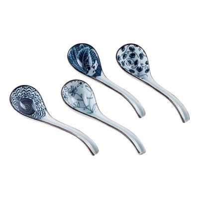 China Hot Selling Miso Viable High Quality Antique Restaurant Stoneware Porcelain Ceramic Soup Spoon Set of 4 for sale