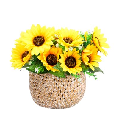 China Silk+Plastic Artificial Flowers Simulation Sunflower Wedding Arrangement Decorative 7 Head Sunflower for sale