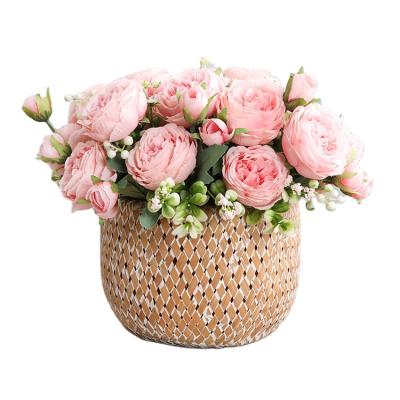 China High Silk Recommend Simulation Rose Bouquet Simulation Flowers Wedding Restaurant Decoration 30cm 5 Main Persian Roses for sale