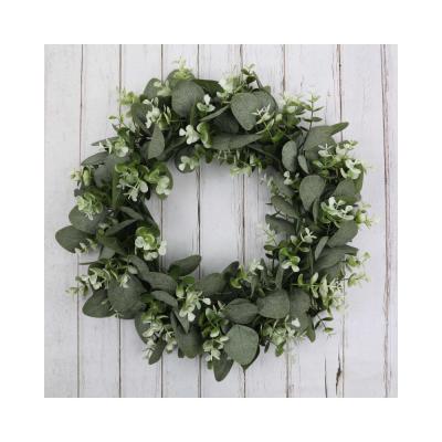 China Small Eucalyptus Silk Leaf Wreath Door Garland Decorative Faux Grass Greenery for sale