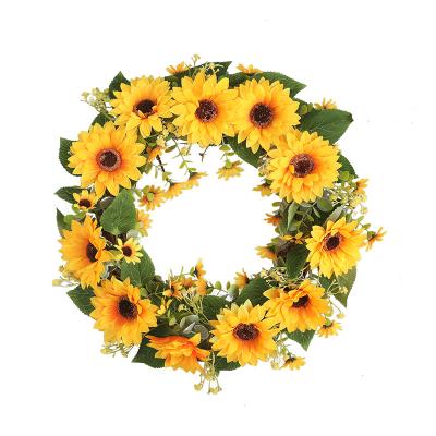 China Silk+Plastic House Door Decoration Simulation 38cm Full Of Stars Sunflower Garland Simulation Door Wreaths for sale