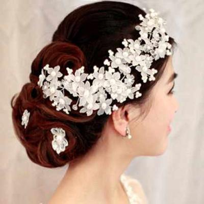 China Handmade Crystal Forehead Ornament Korean Zircon CZ Pearl Flower Bride Hair Women Eco-friendly Headdress Wedding Hair Accessories for sale