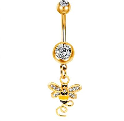 China Environmental Friendly Stainless Steel Belly Button Rings 14G 316L Belly Button Piercing Bee Jewelry Bee Belly Rings for sale