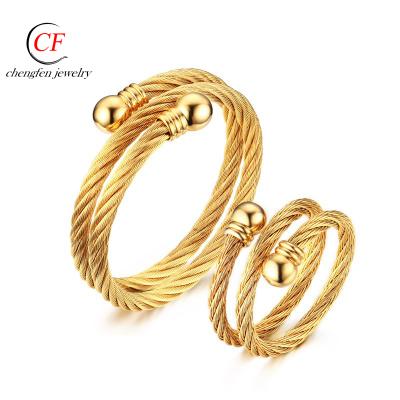 China Wholesale Custom Made Casual/Sporty Ring Fine Jewelry Set Gold Plated Stainless Steel Necklace And Earring Sets for sale