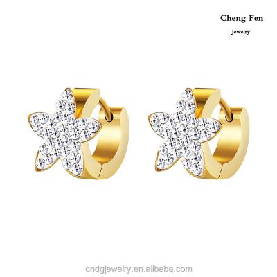 China Hot Selling Jewelry Gold Lead Free Nickel Free Stud Earrings With White Diamond Flower for sale