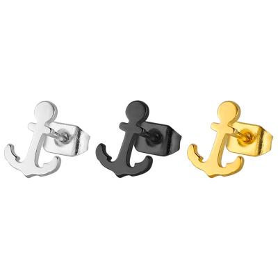 China Cute Grade Stainless Steel Silvery Black Gold Plated Earrings Surgical Anchor Stud Earring for sale