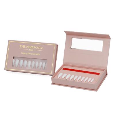 China Recyclable Cosmetics Nails Box Fake Nail Press On Gift Box Gold Foil Clear PVC Window Transparent Nail Magnetic Flip Cover Port Box for sale