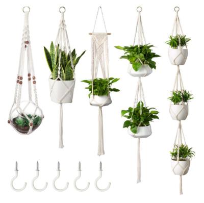 China M001 Traditional High Quality 5 Pack Cotton Plant Hanger Macrame Rope Cotton Macrame Plant Hanger for sale