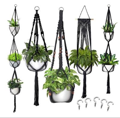 China M001 Traditional Black 5 Pack Macrame Plant Hangers Set Macrame Plant Hanger Set for sale