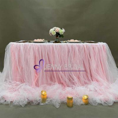 China TC091 Waterproof Wedding Table Skirt Pink Tulle Table Skirts for sale