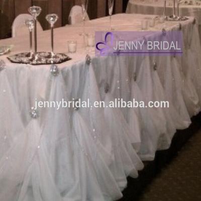 China TC106B Fancy Decorative Wedding Chiffon Ruffled Table Skirt With Silver Buckle for sale