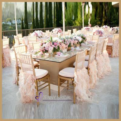 China C009E Plain Fancy Curly Willow Ruffled Organza Banquet Wedding Chair Covers for sale