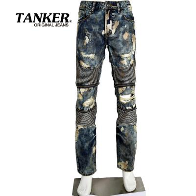 China Men's Wash Breathable Dirty Multi Zipper Slim Motorcycle Ripped Distressed Biker Jeans for sale