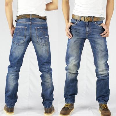 China OEM/Wholesale New Style Breathable HIGH END Men's Oil Stain Look Puffy Jeans for sale