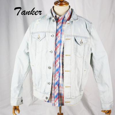 China Customized Embroidered Denim Breathable Mens Denim Trucker Jacket for sale