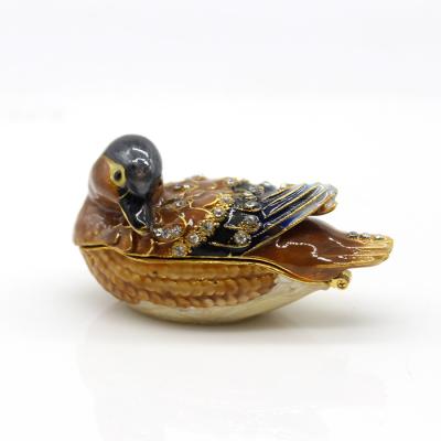 China Europe Colorfull Mini Small Duck Shape Metal Jewelry Trinket Box Crystal Trinket Trinket for sale