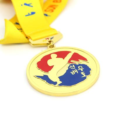 China Europe Specialized Metal Gold Plated Taekwondo Winner Medals Gold Medal Ribbon Sports Medals And Ribbons for sale