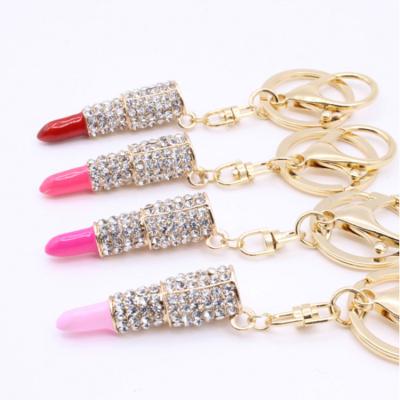 China Wholesale Custom Metal Lip Gloss Holder Shaped Stick Diamond Mini Tube Key Chain for sale