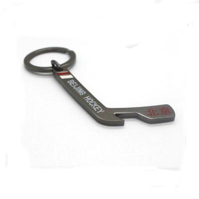 China Promotional / Souvenir Popular Key Chains Hockey Stick Metal Design Ice Hockey Stick Shape Bottle Opener for sale