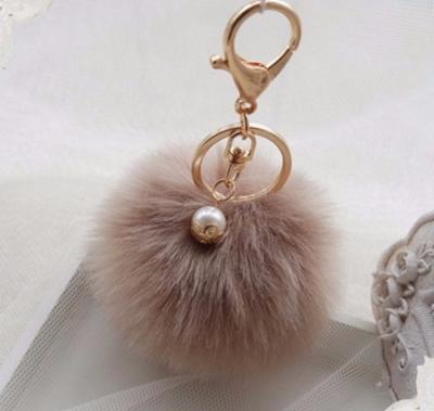 China Girls Metal Key Chains Bag Fancy Purse Car Fur Ball Key Holder Faux Rabbit Fluffy Fur Pom Pom Keychain for sale