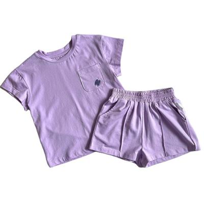 China Soft Custom Logo Fashion Summer Kids Girls Clothing Sets 2 Pcs Purple T-shirt Shorts Set For Girls Clothes 2-5 Years Old for sale