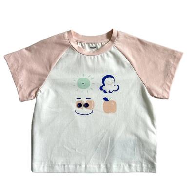 China Logo Customize Soft Anti-Shrink 2 Colors Splicing T-shirt Kids Fashion Tee Kids Summer Clothing for sale