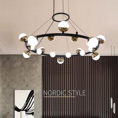 China Nordic Fashion Residential Design Style Cafe Chandelier LED Ring Dining Indoor Chandelier Pendant Lamp for sale