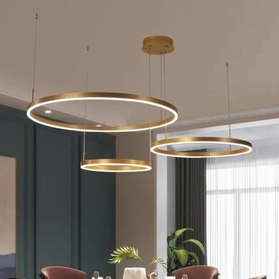 China Nordic Simple Modern Aluminum Acrylic Round Gold Led Hanging Chandelier for sale