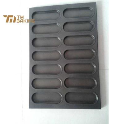 China Custom Industrial Aluminum Metal Hot Dog Bread Baking Moulder Non-Stick Hot Dog Roll Pan Tray Viable for sale