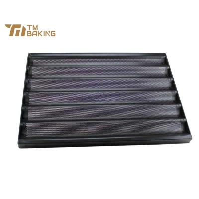 China Sustainable Aluminum Baguette Baking Tray Alloy Perforated Baguette Baking Sheet Non 10 Flutes 11 Cavity Baguette Baking Tray for sale