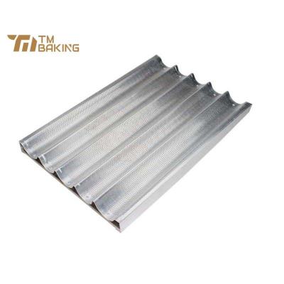 China 450 x 650 mm Sustainable Commercial Heat Resistant Bread Oven Baguette Baking Tray Aluminum Alloy 5 flutes for sale